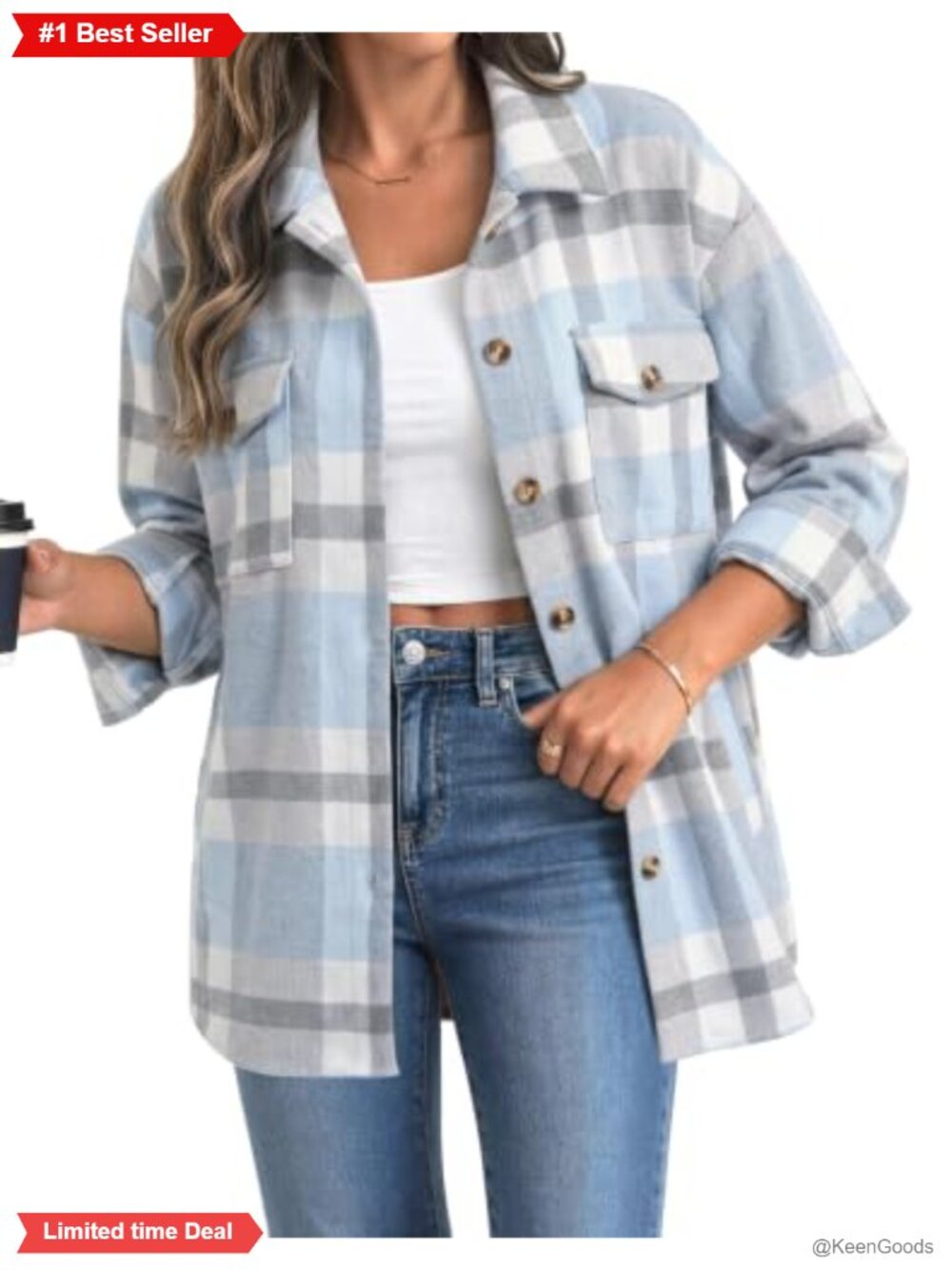 Plaid Shacket Button Down Long Sleeve Jacket Polyester